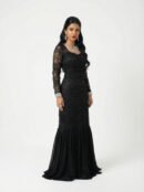 فستان سهرة أسود تل معتق وشيفون قصة ميرميد وتطريز استراس بلاك فينتج شيك.