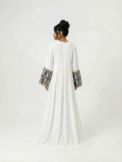 جلابية قطعتين ستايل كيمونو ياباني أبيض مطرزة الأكمام وايت كيمونو لوكس